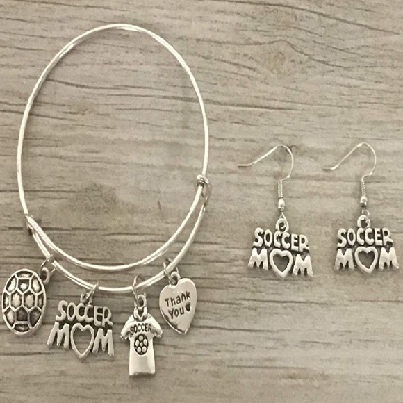 Sportybella Jewelry - Soccer Mom Charm Bangle Bracelet And Earrings Set